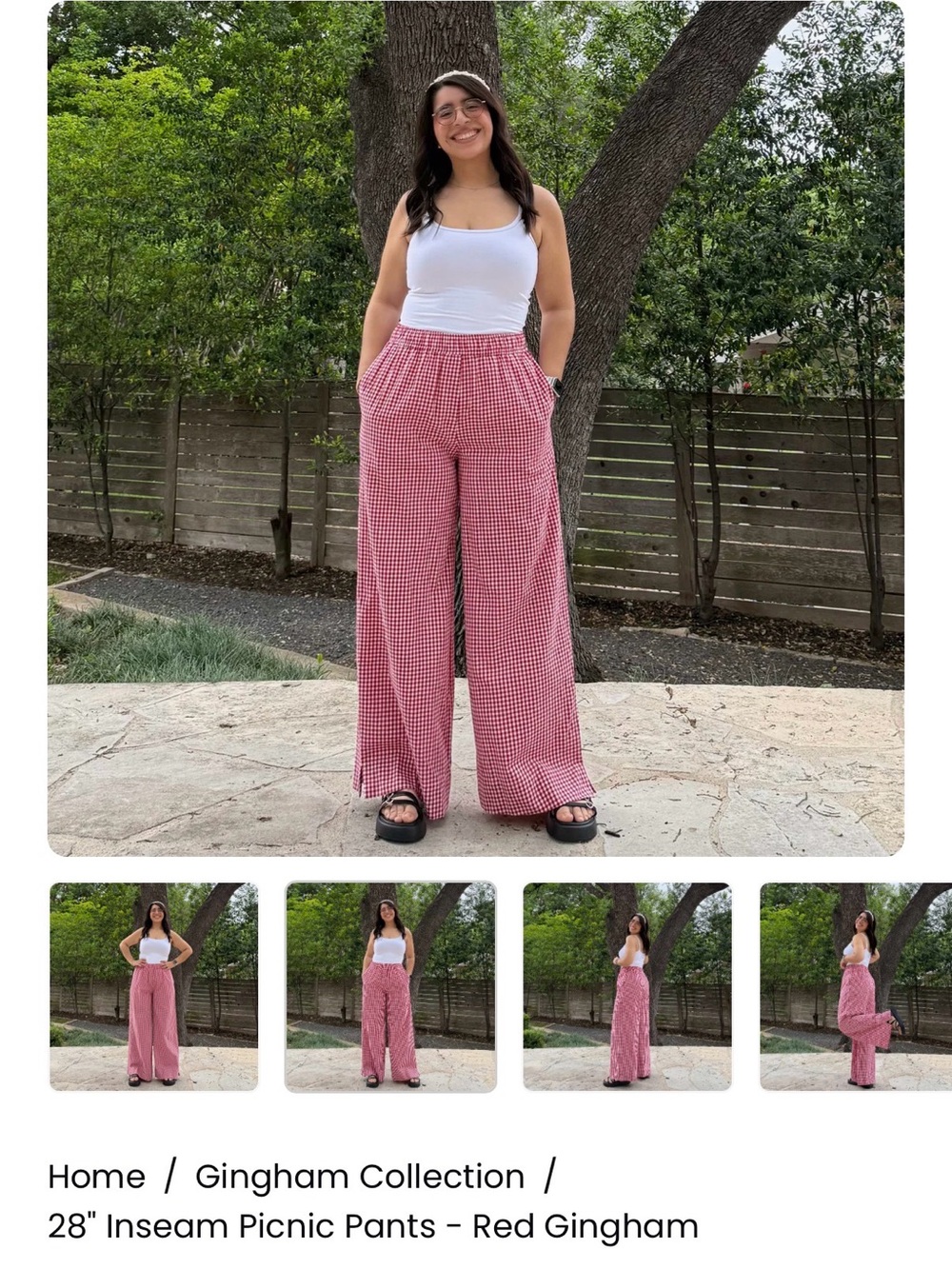 Shiny by Nature Red Gingham Wide-Leg Picnic Pants - 28” inseam